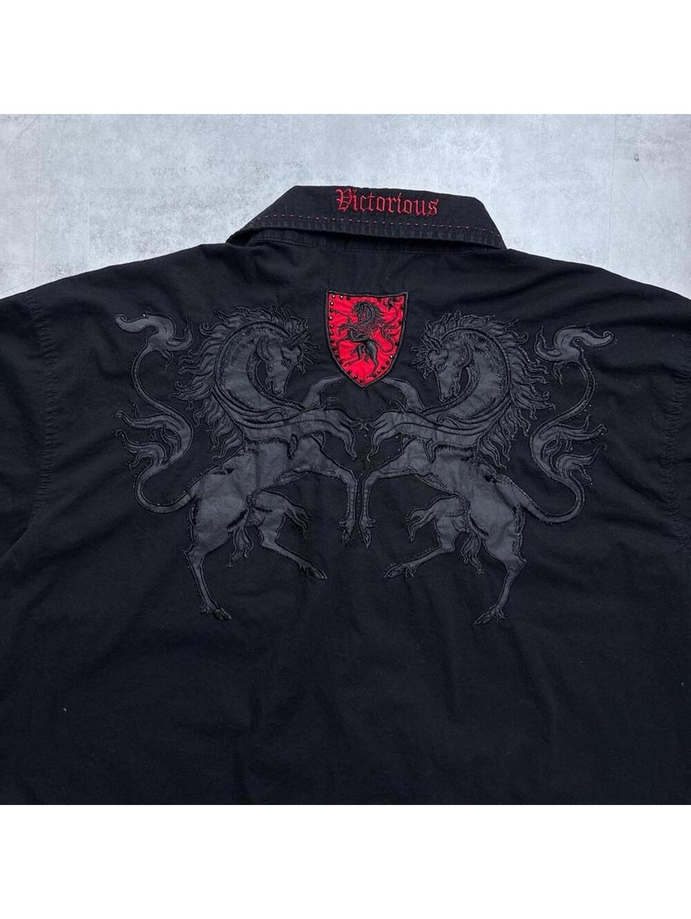 Y2K Victorious 00s Horse Grunge button up rhinestones shirt - Picture 4 of 8